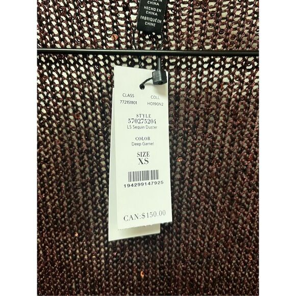 WHBM Burgundy Wine Sequin Duster Open Front Cardigan Sweater sz XS NWT - Picture 5 of 7
